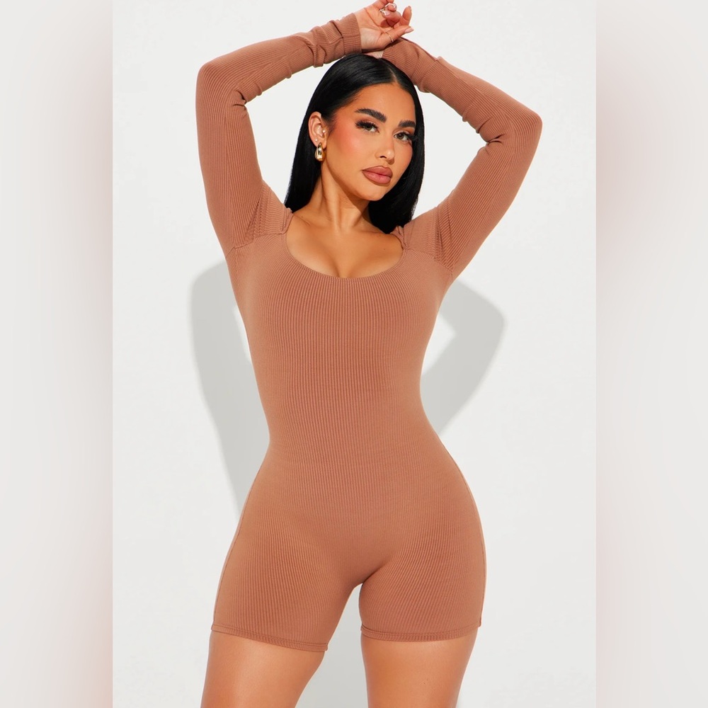 Fashion Nova Ribbed Bodysuit - Brown